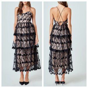 Endless Rose Floral Embroidered Tiered Long Dress